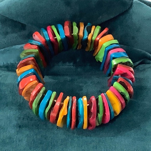 Unbranded Jewelry - Vintage Multi Colored Colorful Dyed Shell Stretch Bracelet